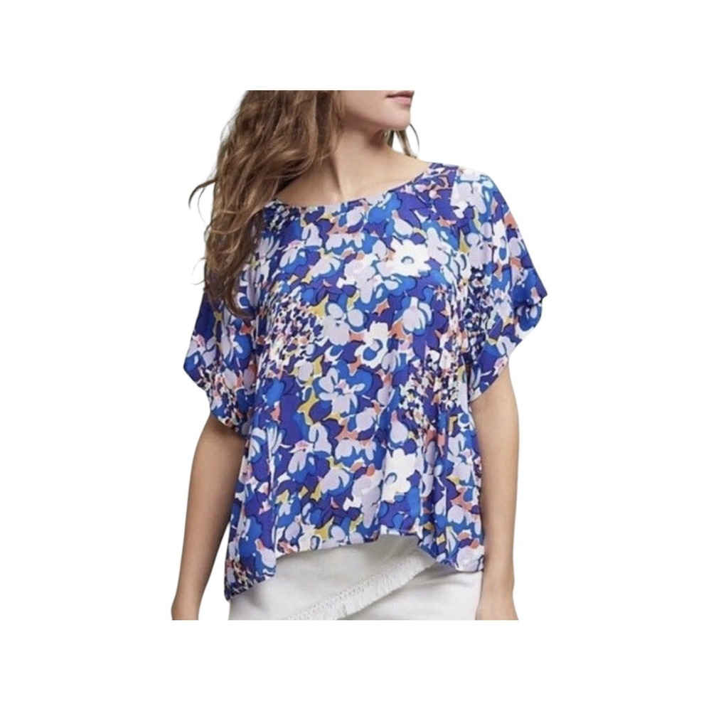 Anthropologie Maeve Milla Top Women's Medium Floral Short Sleeve Blouse